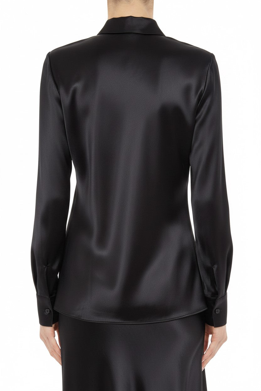 Chemise en satin à manches longues - Black