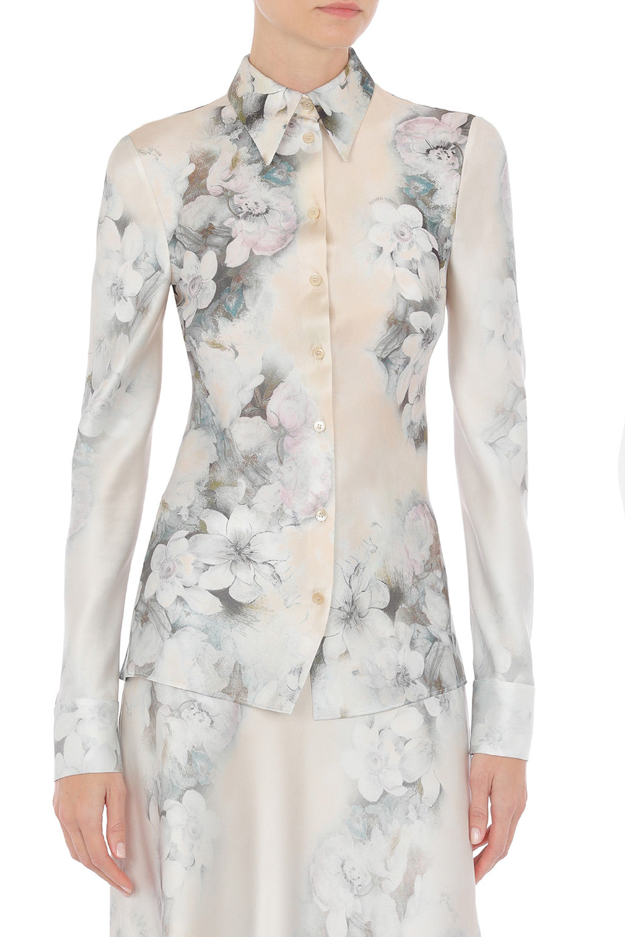 Chemise en satin lavé avec imprimé dégradé - Fantasy White