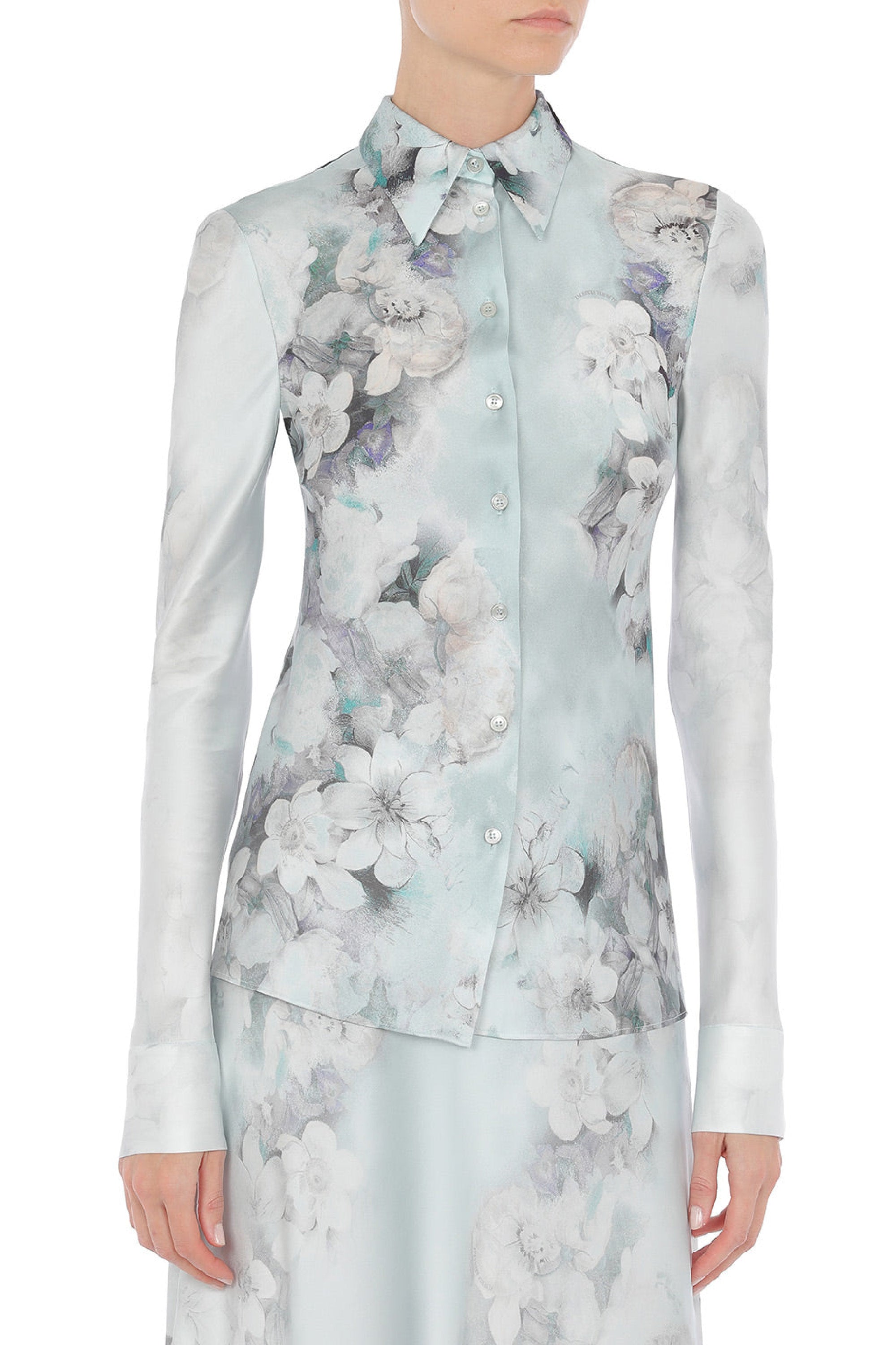 Chemise en satin lavé avec imprimé dégradé - Fantasy Ice Grey