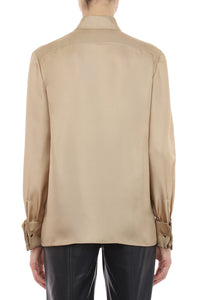 Chemise avec patte de boutonnage cachée en soie - Beige