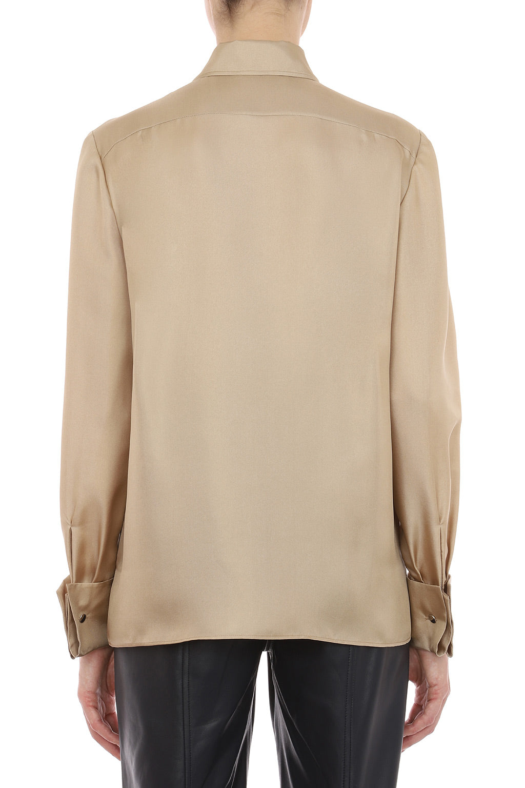 Chemise avec patte de boutonnage cachée en soie - Beige