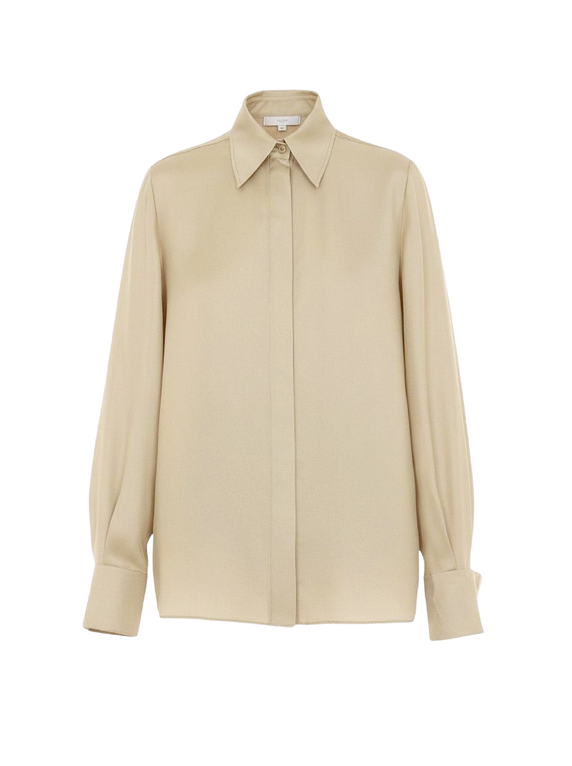 Chemise avec patte de boutonnage cachée en soie - Beige