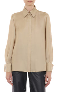 Chemise avec patte de boutonnage cachée en soie - Beige