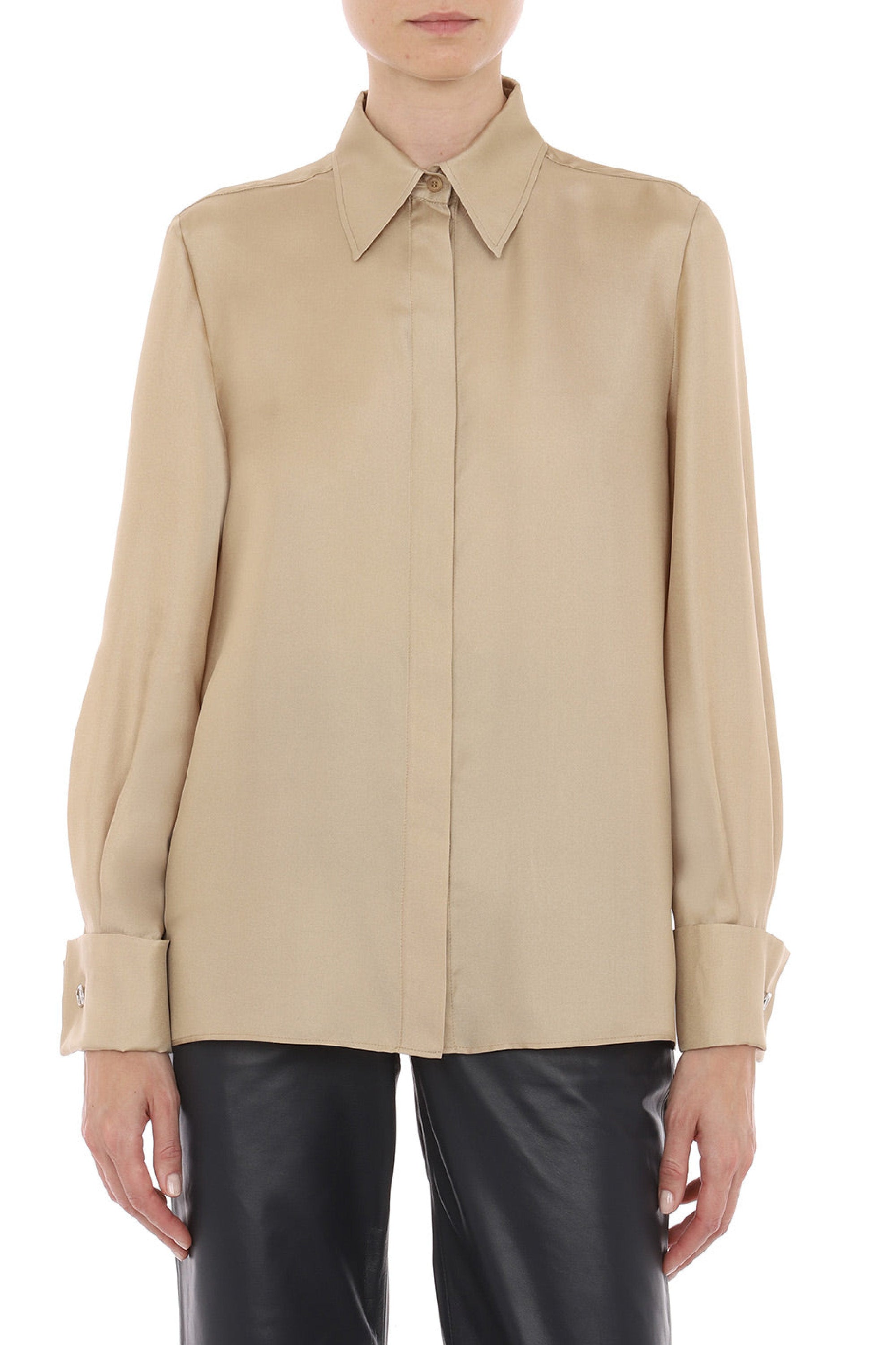 Chemise avec patte de boutonnage cachée en soie - Beige