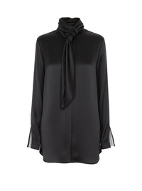 Chemise en satin brillant avec nœud de cravate - Black