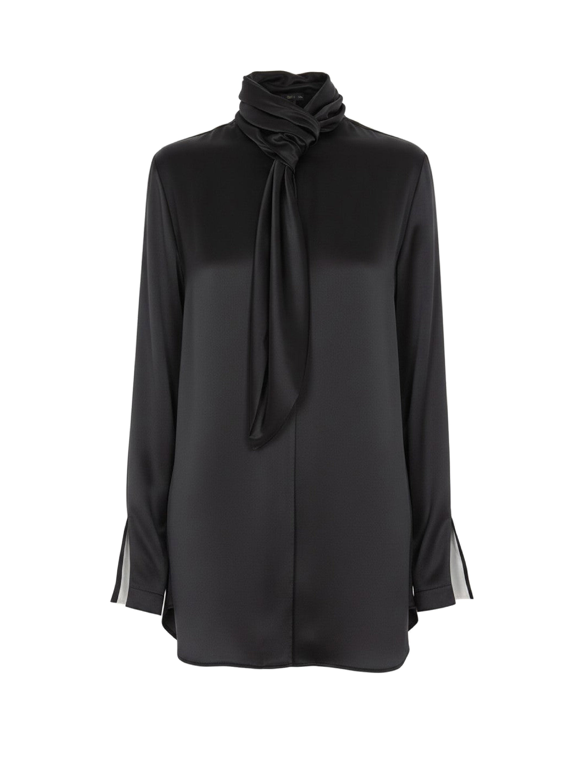 Chemise en satin brillant avec nœud de cravate - Black