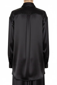 Chemise en satin brillant avec nœud de cravate - Black