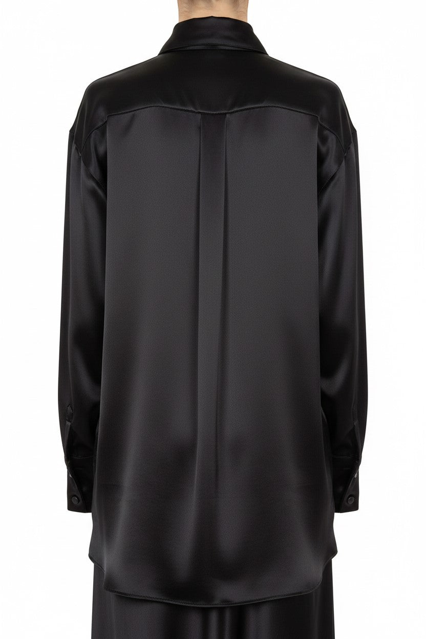 Chemise en satin brillant avec nœud de cravate - Black