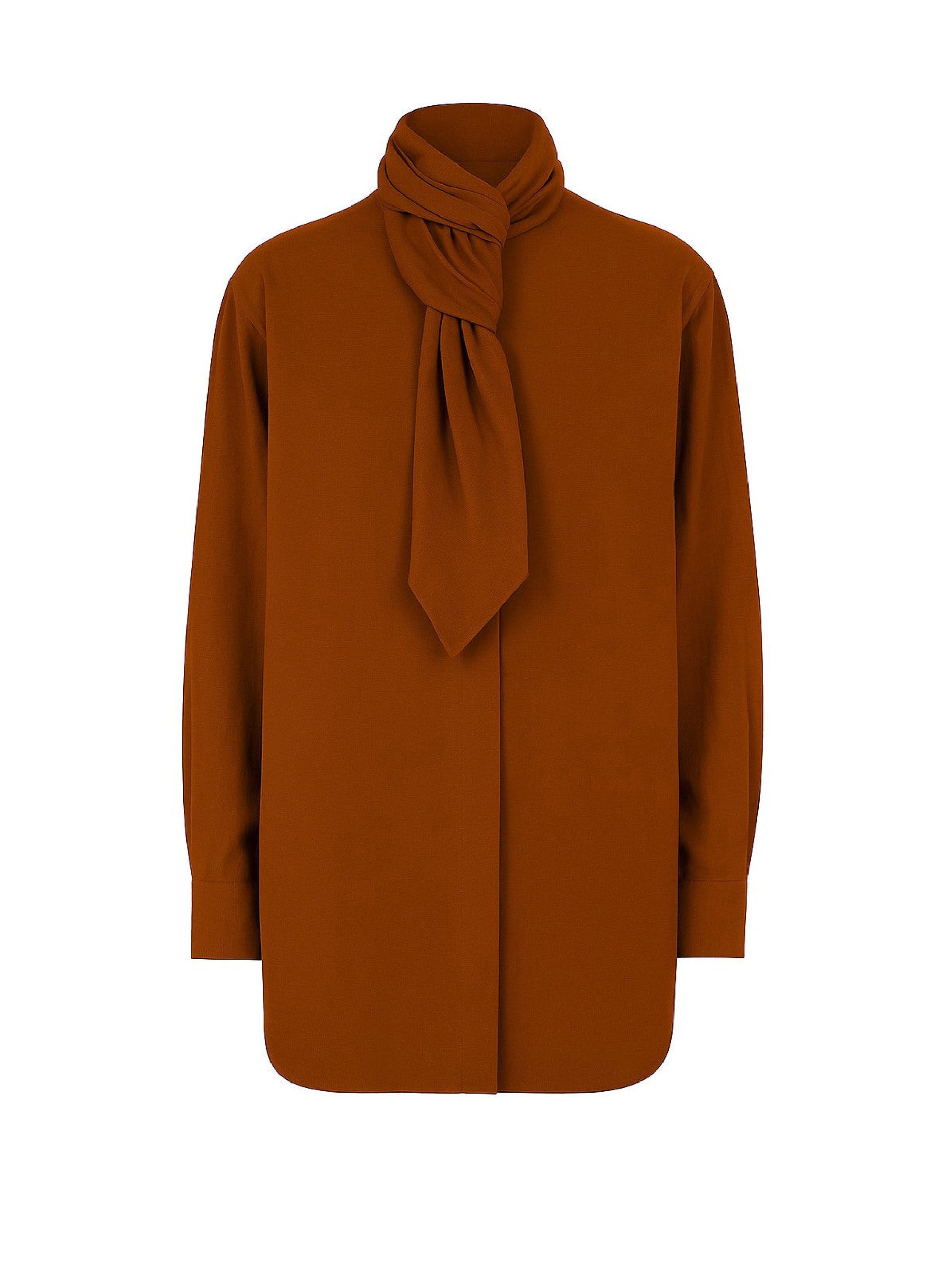 Blouse à manches longues avec lavallière - Brown