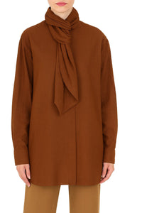Blouse à manches longues avec lavallière - Brown