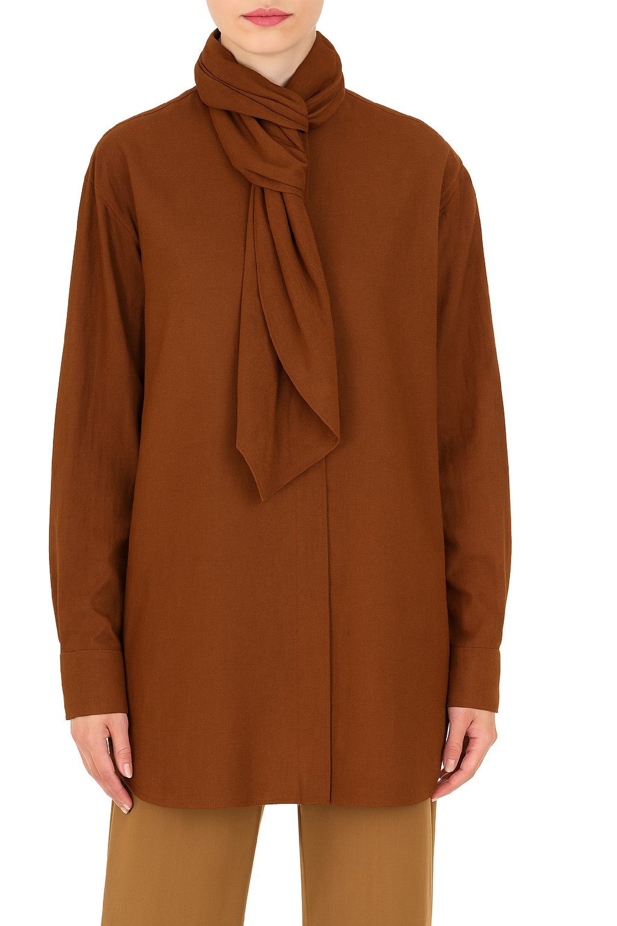 Blouse à manches longues avec lavallière - Brown