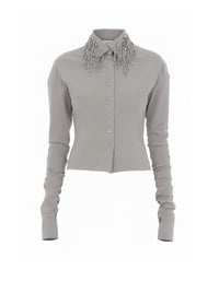 Chemise en laine extensible avec franges en perles - Grey