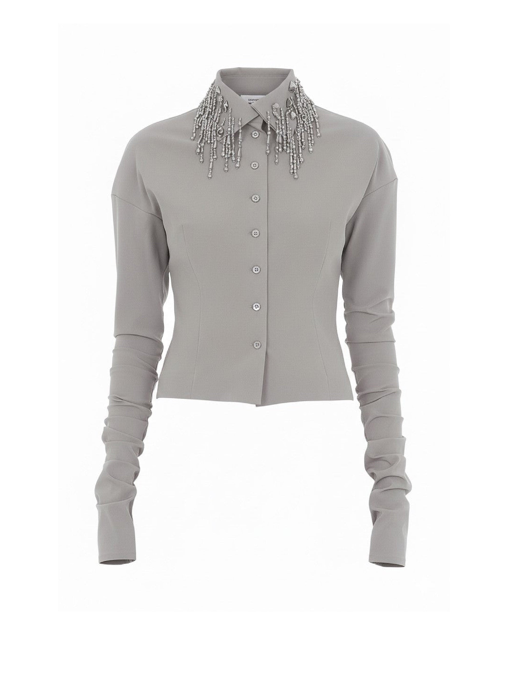 Chemise en laine extensible avec franges en perles - Grey
