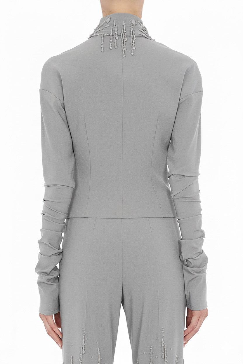 Chemise en laine extensible avec franges en perles - Grey