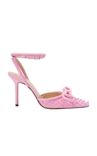 Studded Double Bow slingbacks 100 in leather - Baby Pink