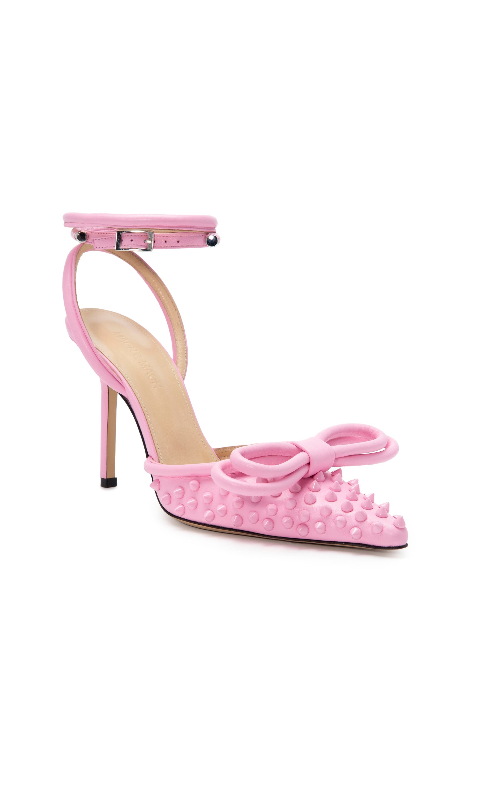 Studded Double Bow slingbacks 100 in leather - Baby Pink