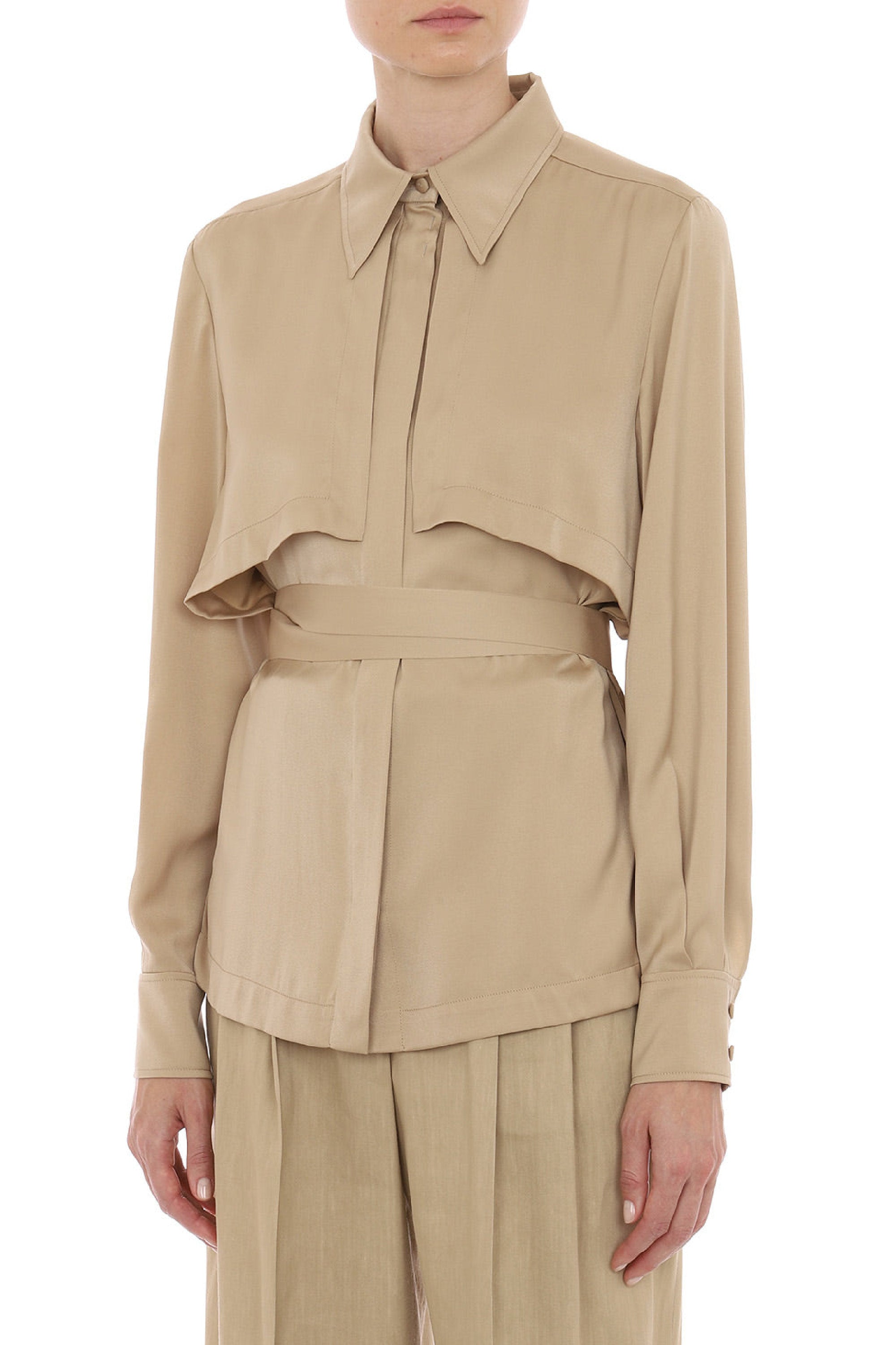 Shirt with tie belt - Beige