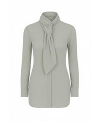Long-sleeved sheer blouse with lavaliere - Ice Grey