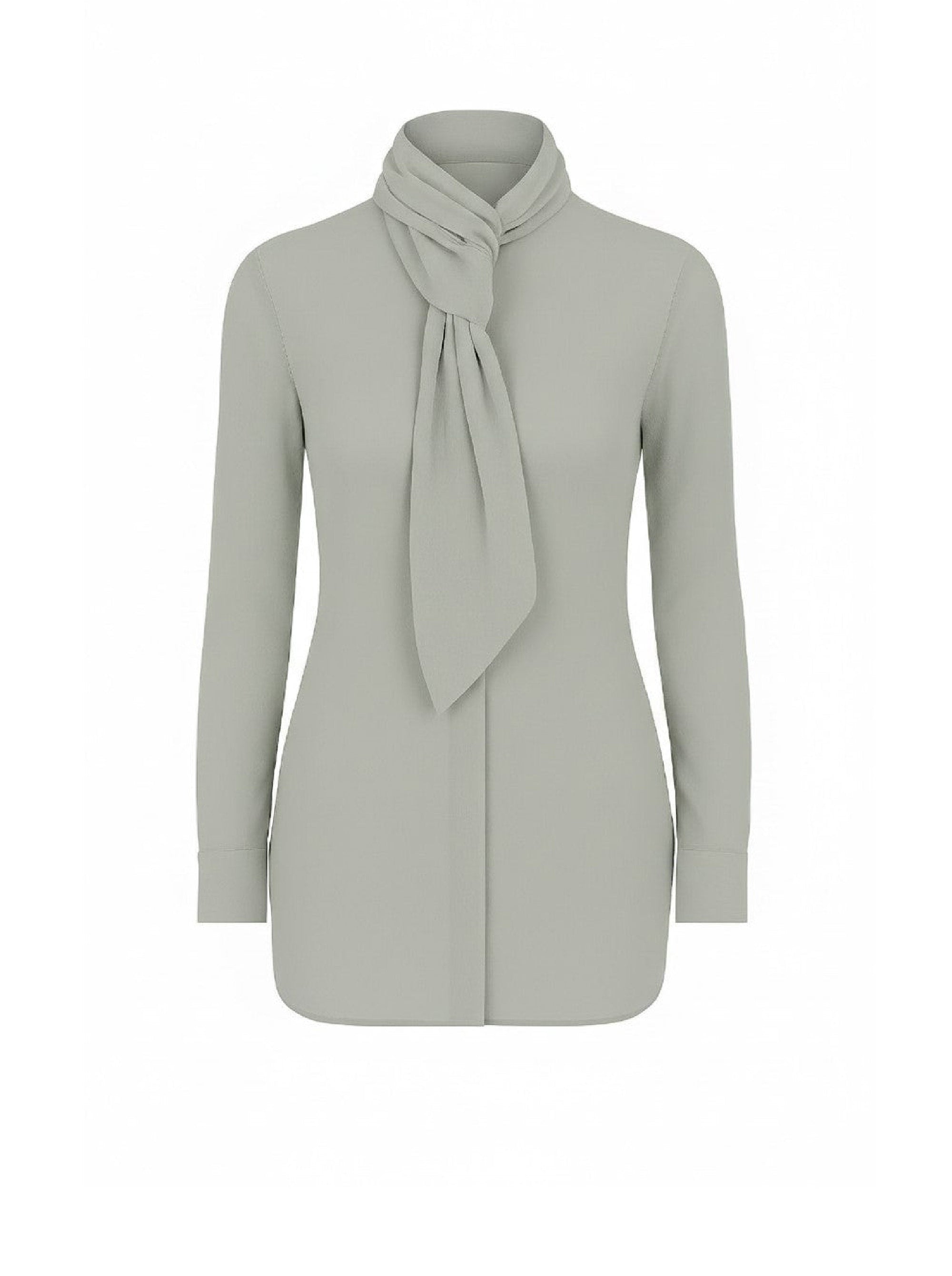 Long-sleeved sheer blouse with lavaliere - Ice Grey