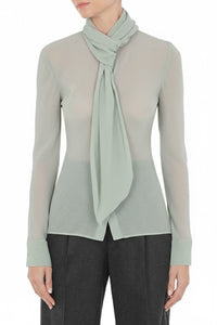 Long-sleeved sheer blouse with lavaliere - Ice Grey