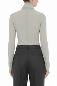 Long-sleeved sheer blouse with lavaliere - Ice Grey