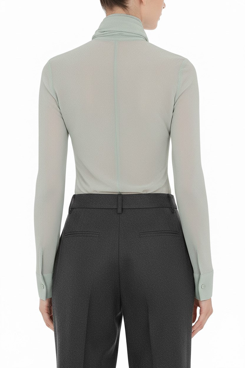 Long-sleeved sheer blouse with lavaliere - Ice Grey