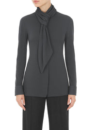 Blouse transparente à manches longues avec lavallière - Grey