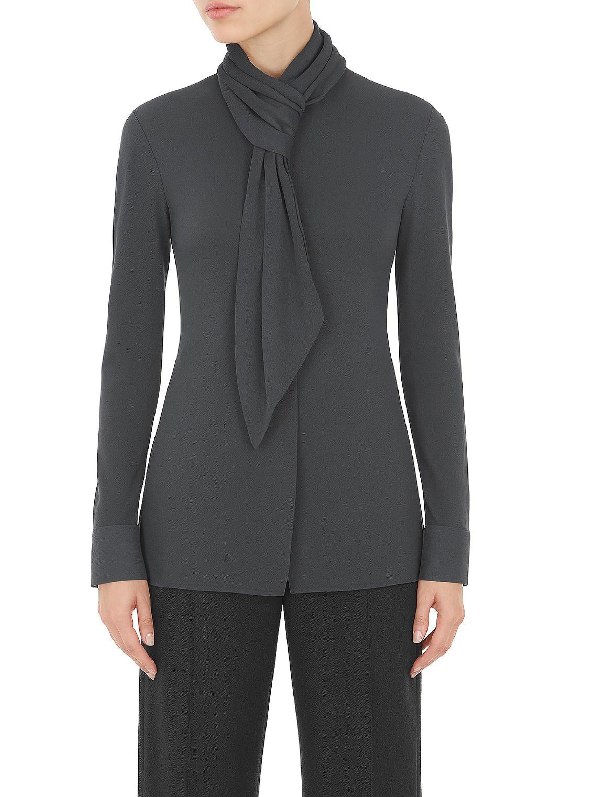 Blouse transparente à manches longues avec lavallière - Grey