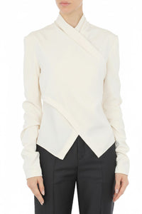 Blouse drapée croisée en soie - Ivory