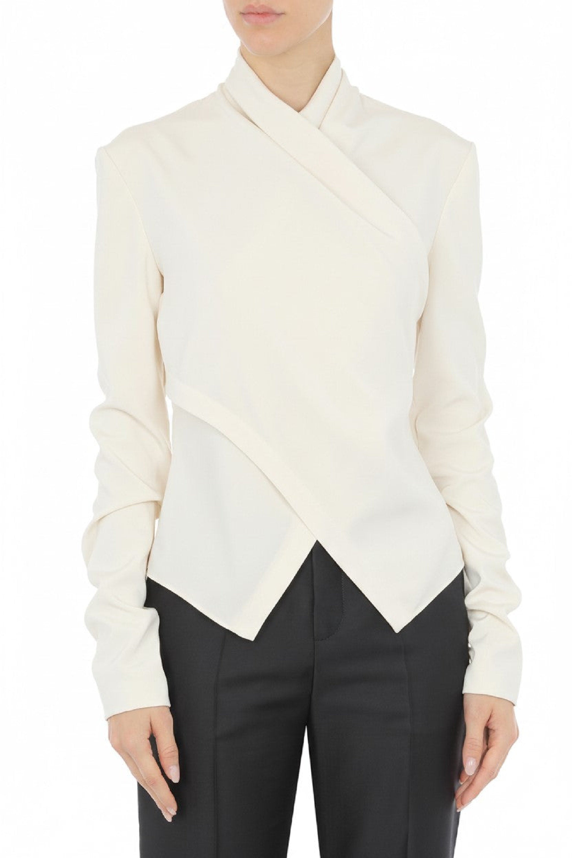 Blouse drapée croisée en soie - Ivory