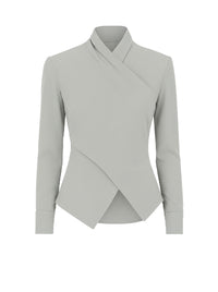 Blouse drapée croisée en soie - Ice Grey