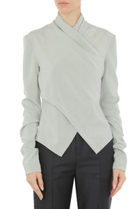 Blouse drapée croisée en soie - Ice Grey