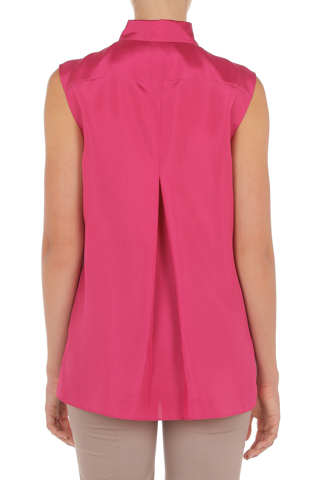Blouse sans manches en soie transparent - Fucsia
