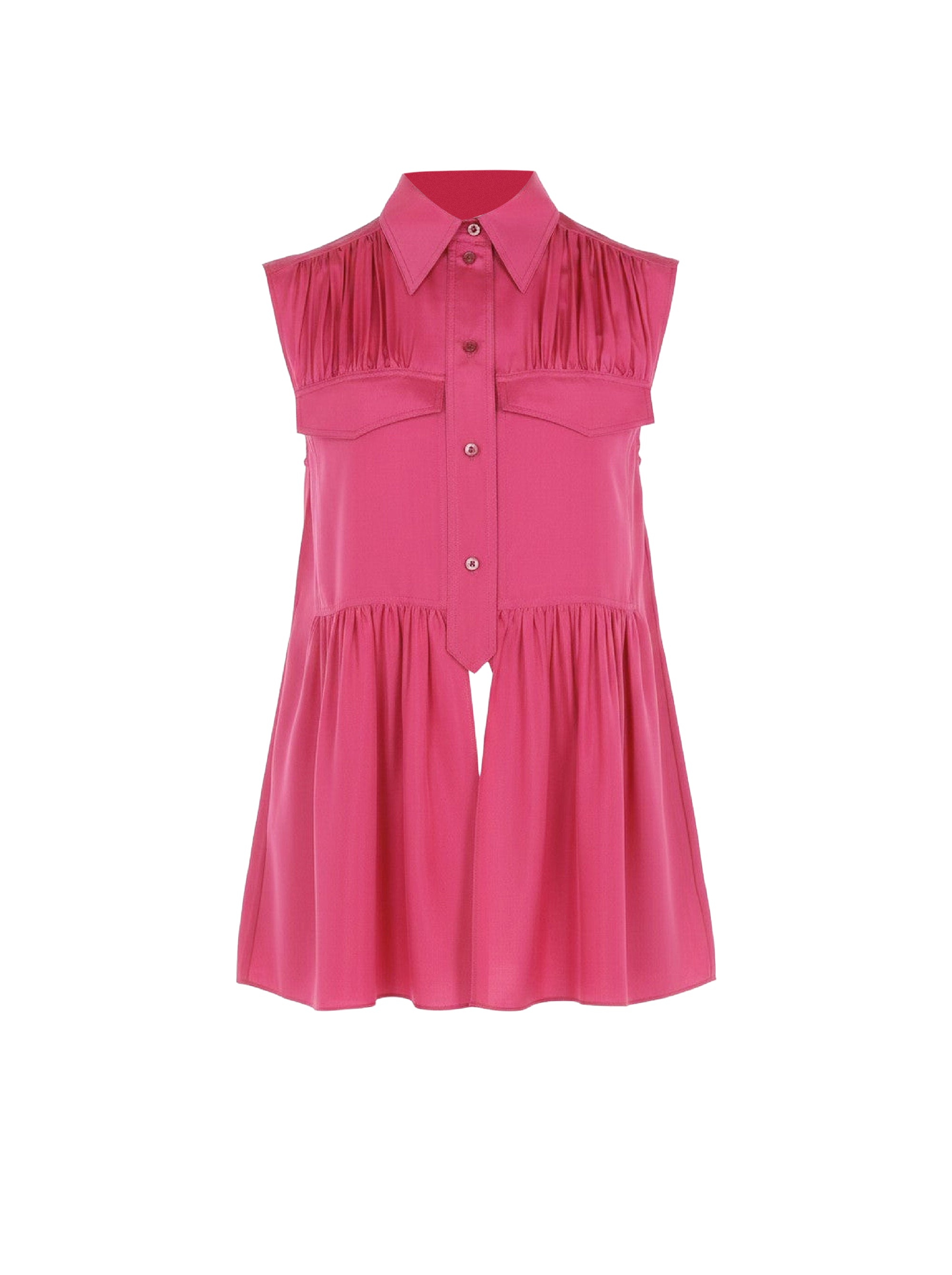 Blouse sans manches en soie transparent - Fucsia