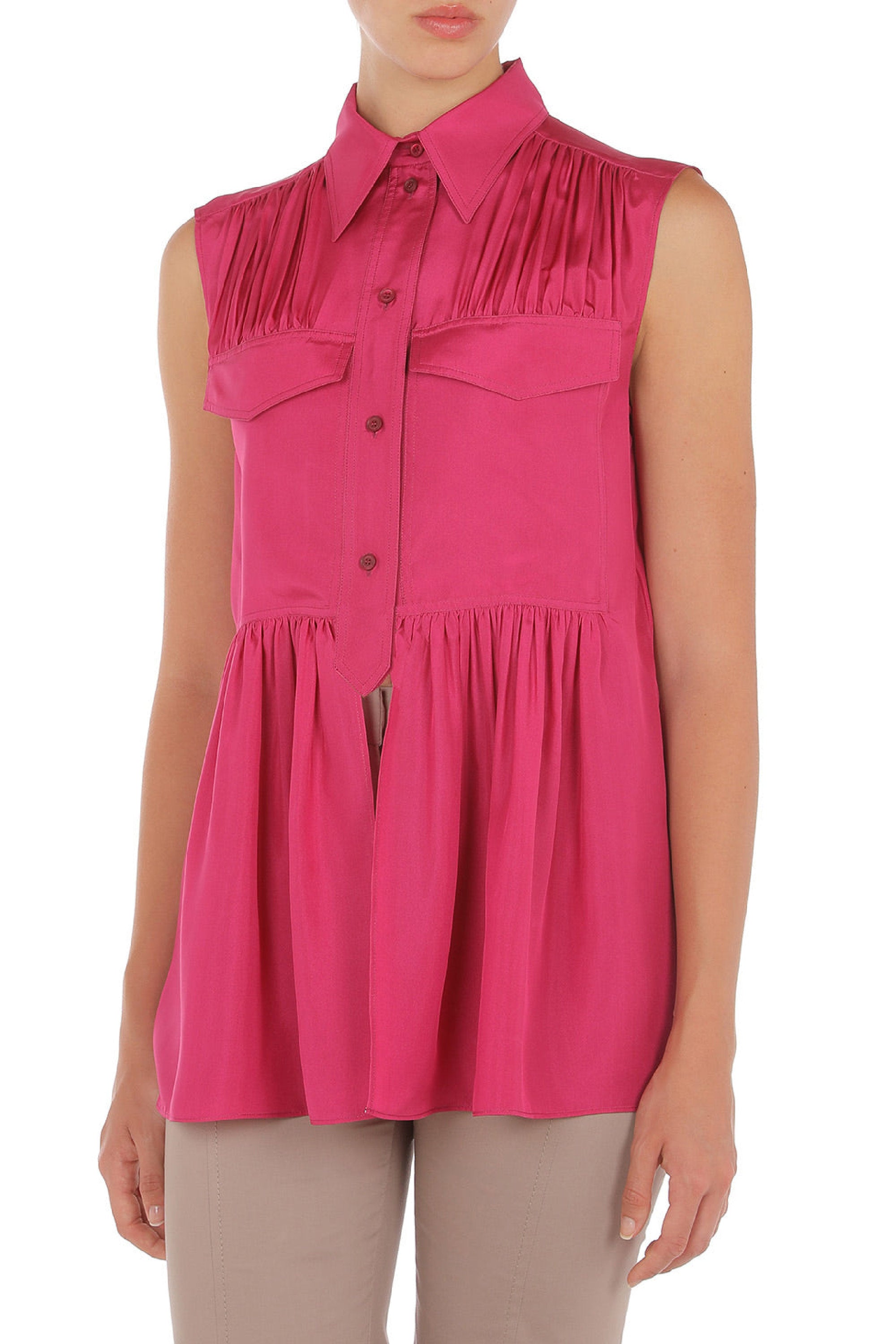 Blouse sans manches en soie transparent - Fucsia