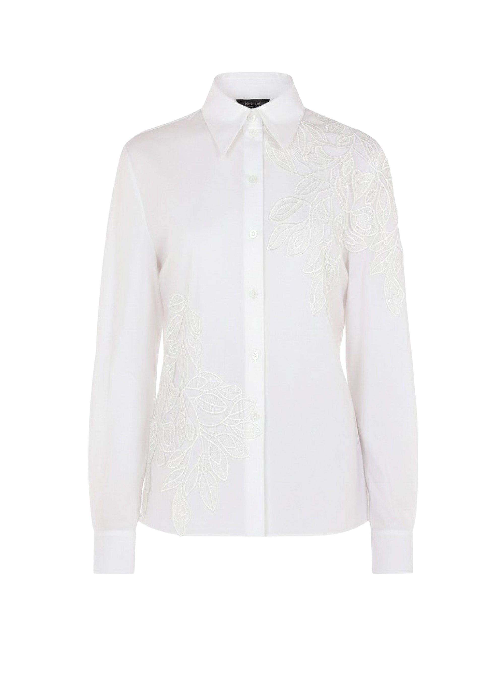 Chemise en coton brodée avec appliqués floraux - White