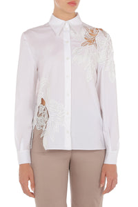 Chemise en coton brodée avec appliqués floraux - White