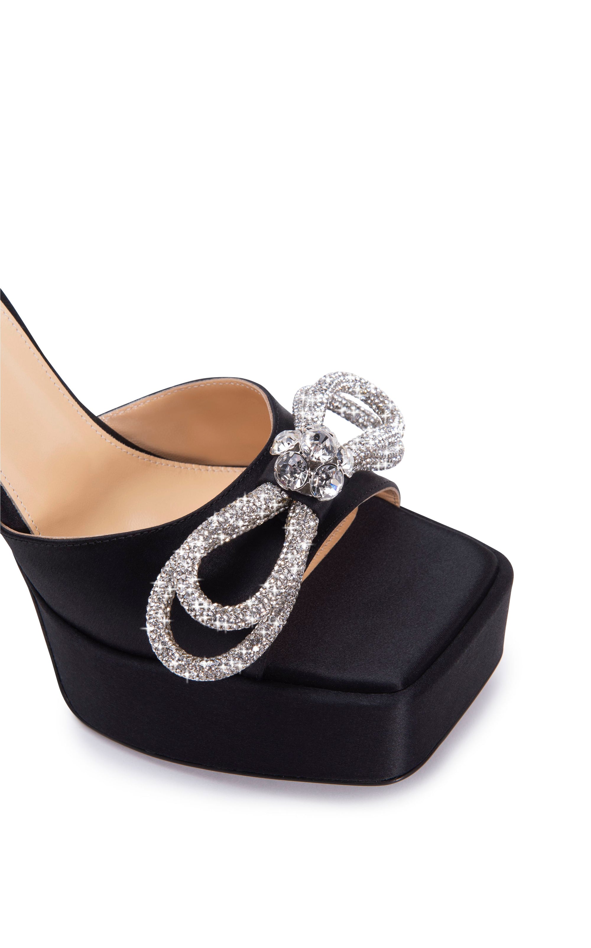 Double Bow 140 platform mules in silk & rhinestone - Black