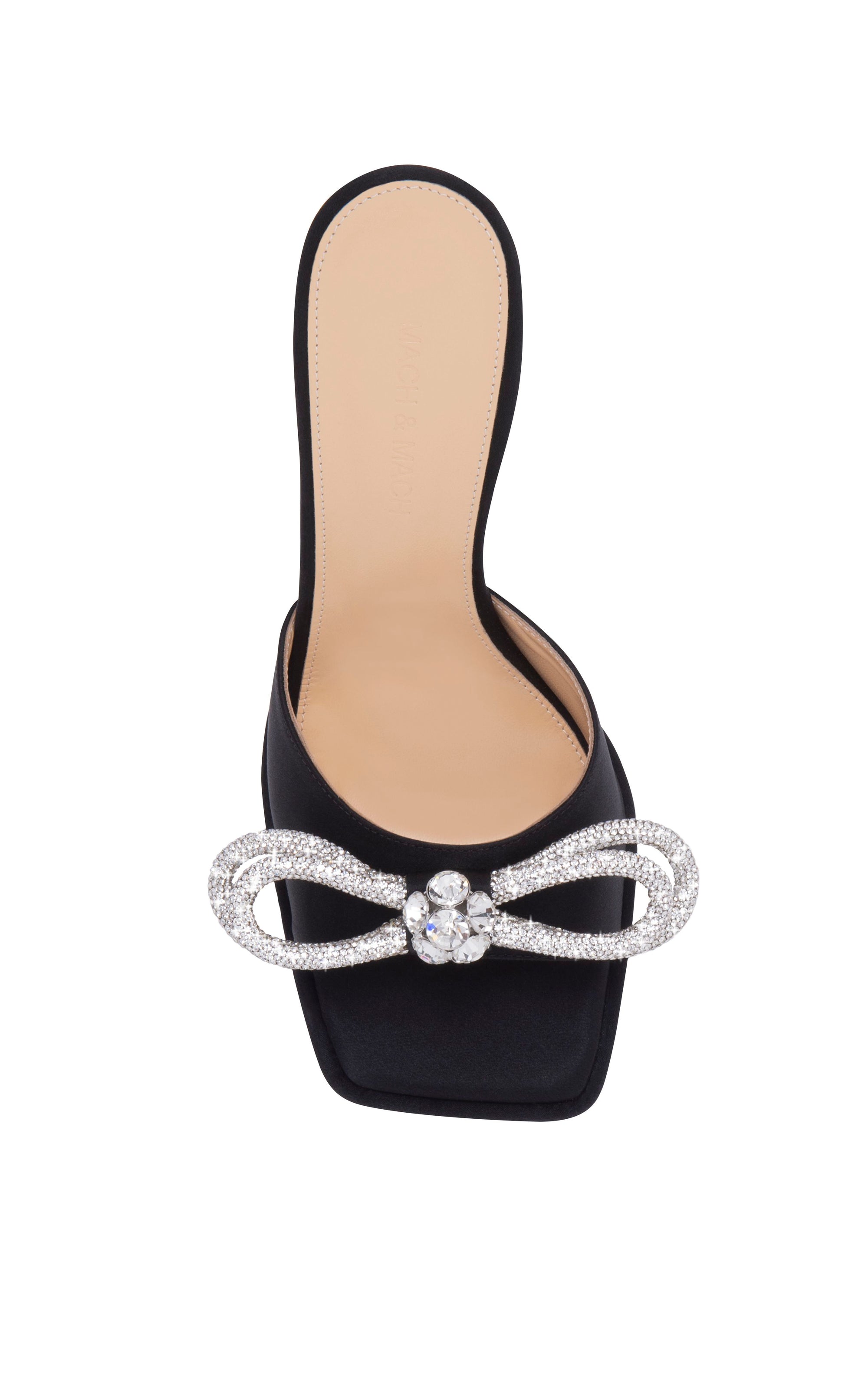 Double Bow 140 platform mules in silk & rhinestone - Black