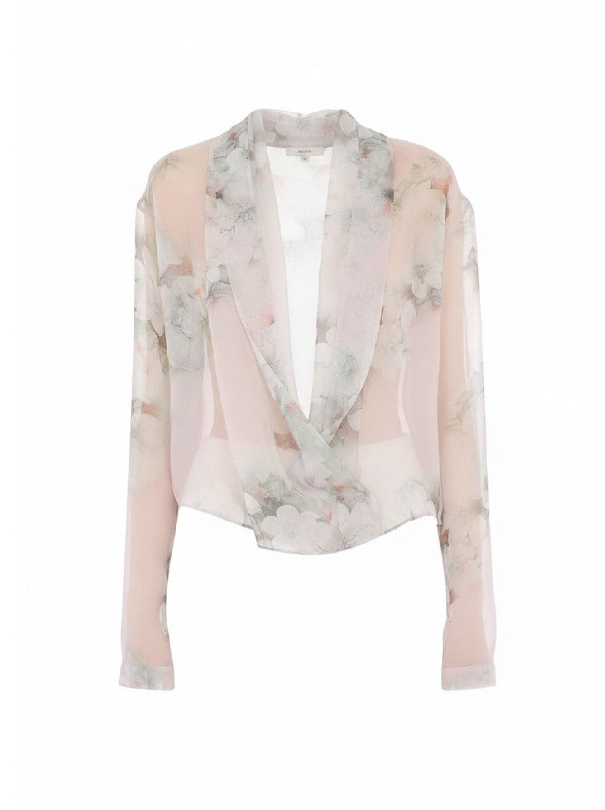 Chemise croisée en mousseline de soie à imprimé floral - Fantasy Pink