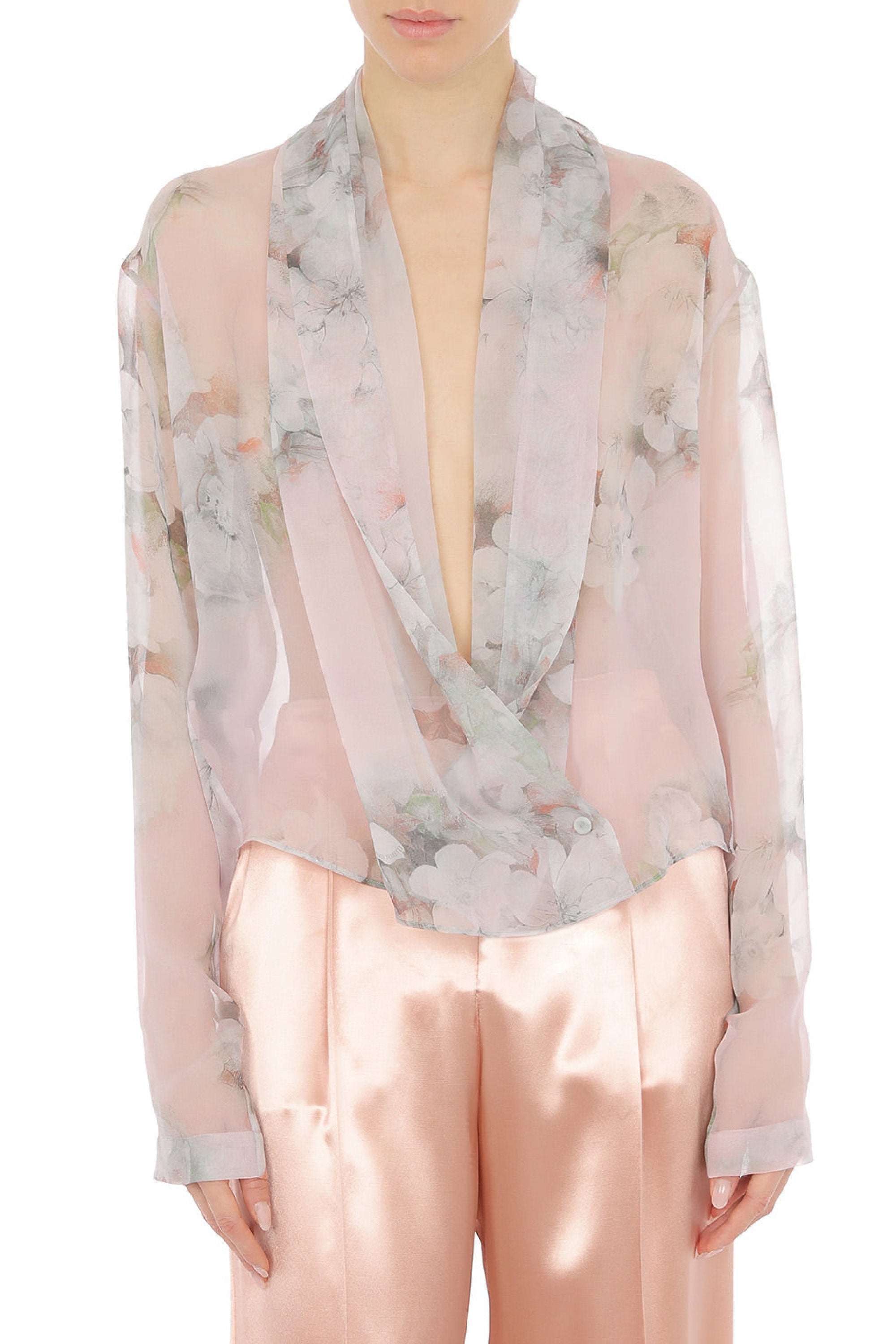 Chemise croisée en mousseline de soie à imprimé floral - Fantasy Pink