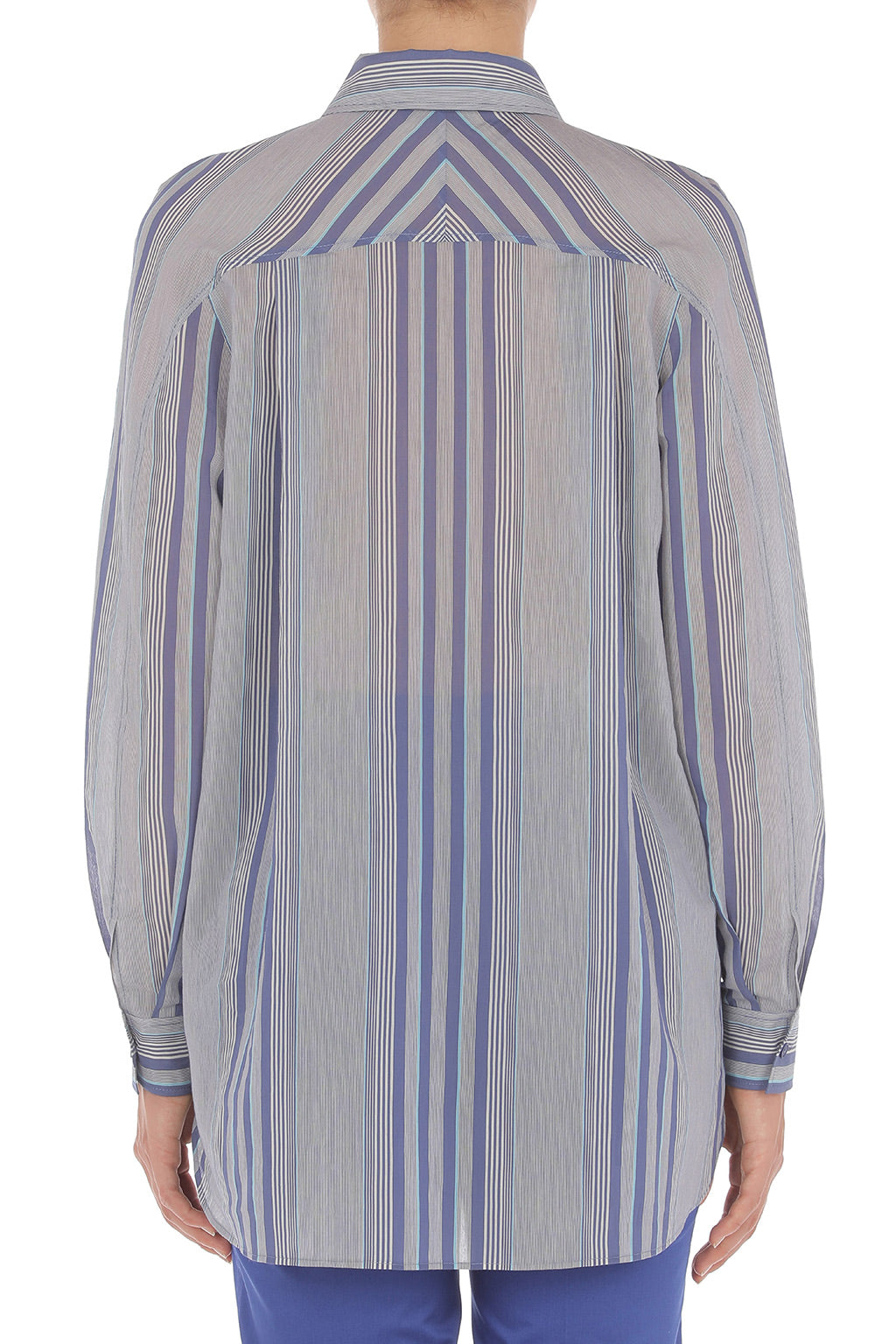 Chemise à motif vertical et chevron contrasté - Multi Blue