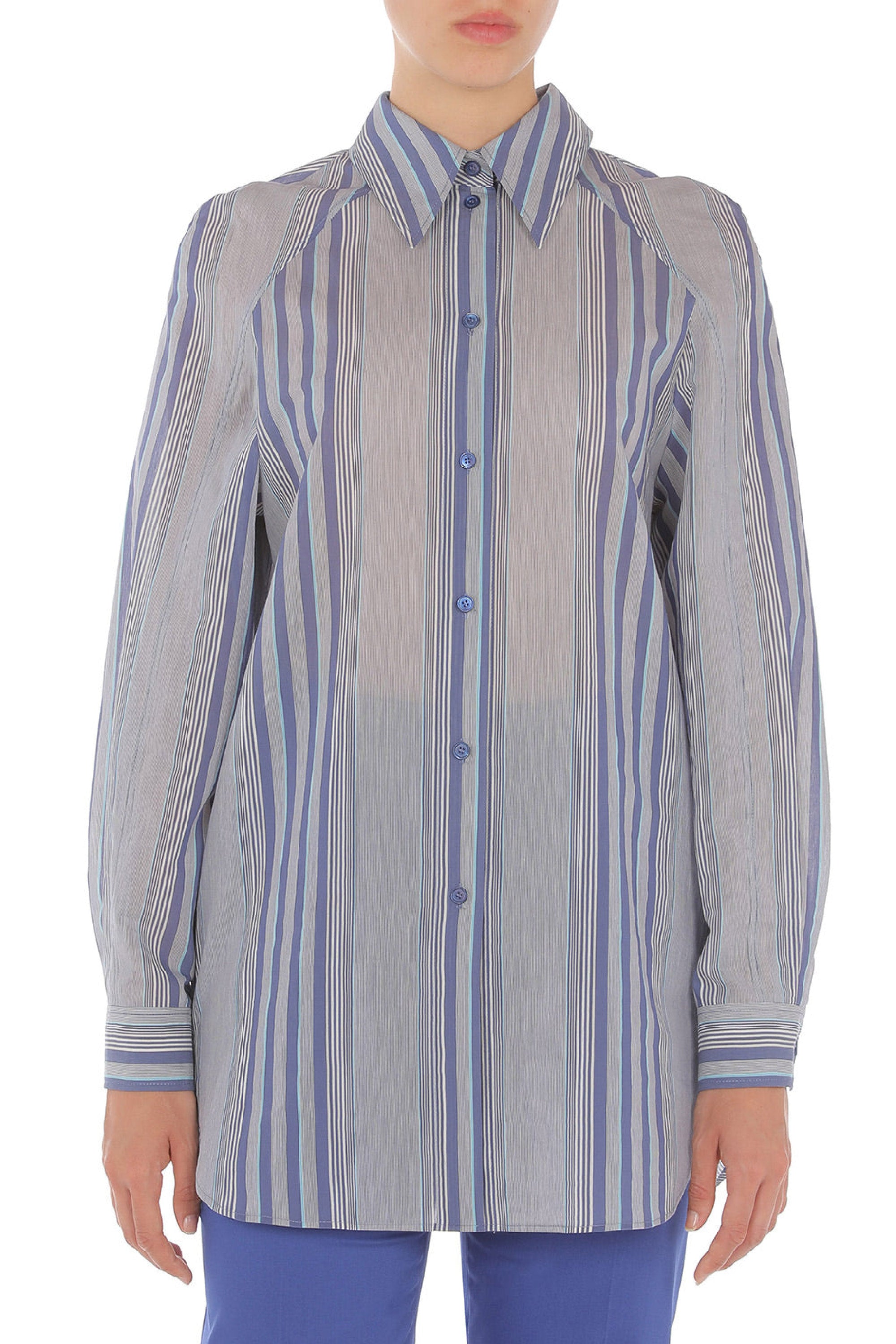 Chemise à motif vertical et chevron contrasté - Multi Blue
