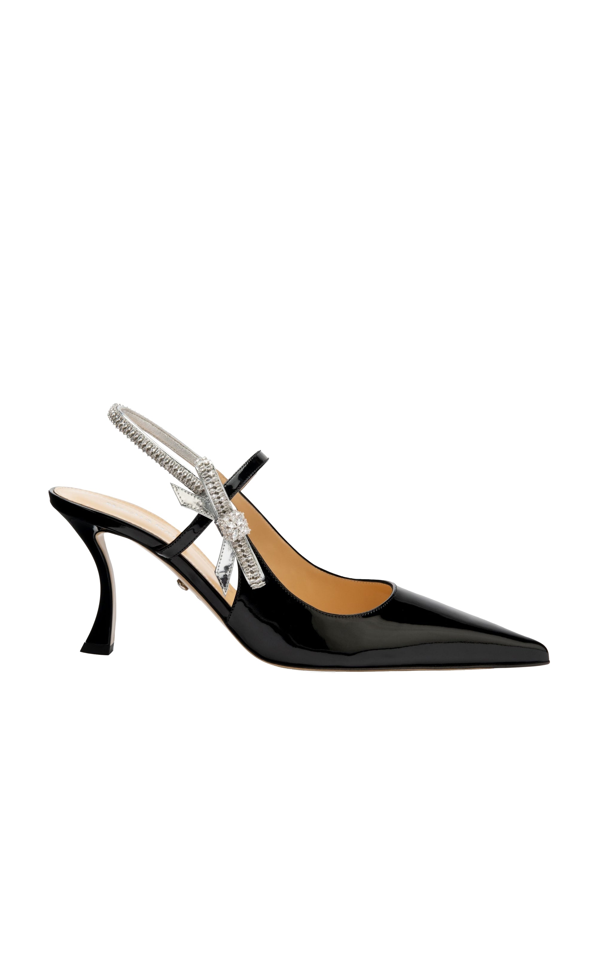 Slingback 85 in patent leather embellished with rhinestones - Black