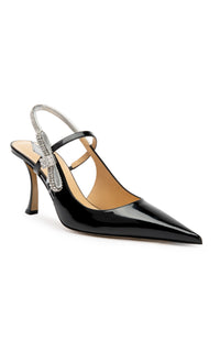 Slingback 85 in patent leather embellished with rhinestones - Black