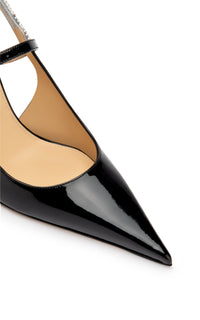 Slingback 85 in patent leather embellished with rhinestones - Black