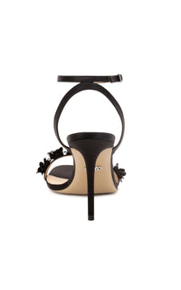 Flower 95 heeled sandals in silk & rhinestone - Black