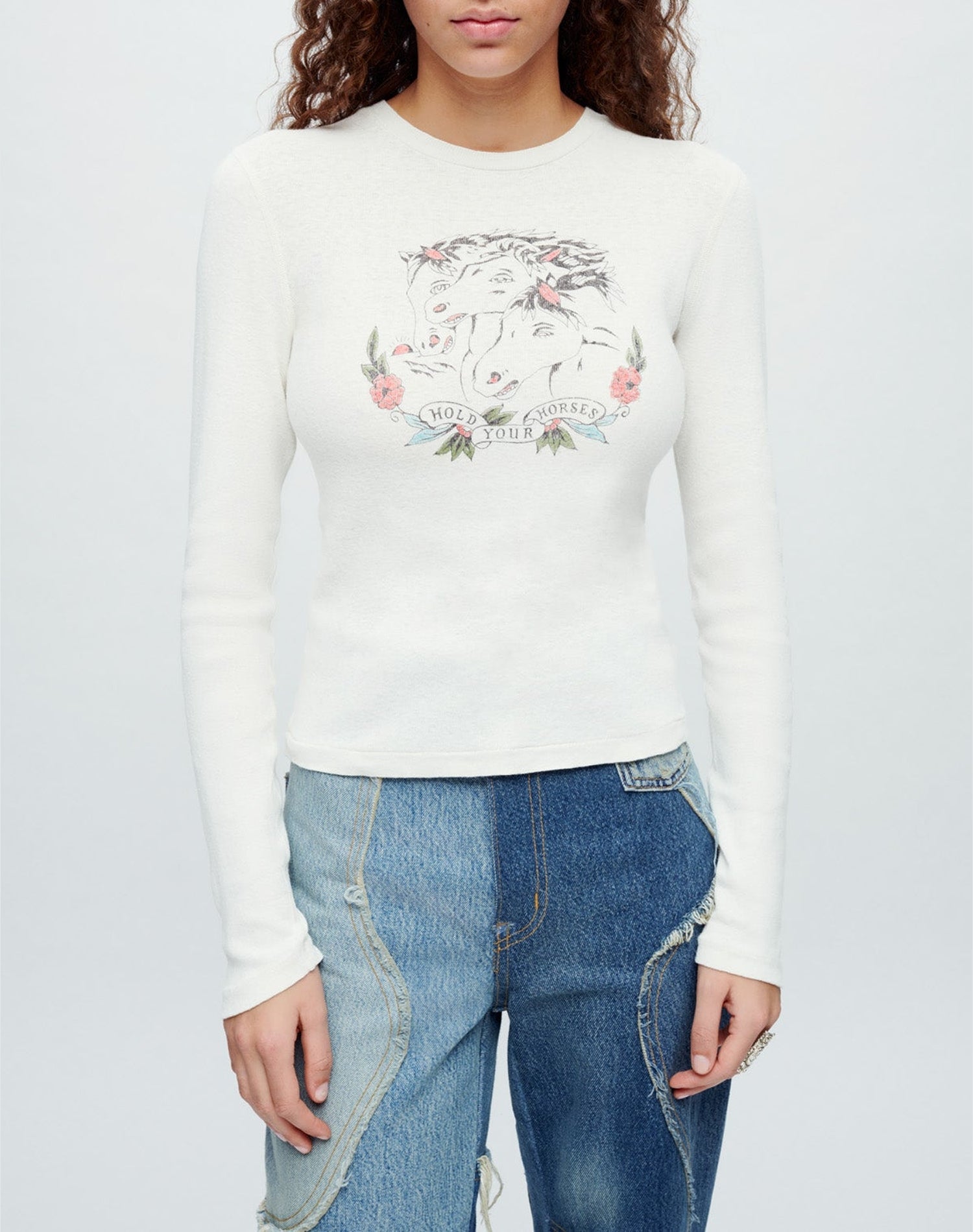 T-shirt manches longues Hold Your Horses - Vintage White