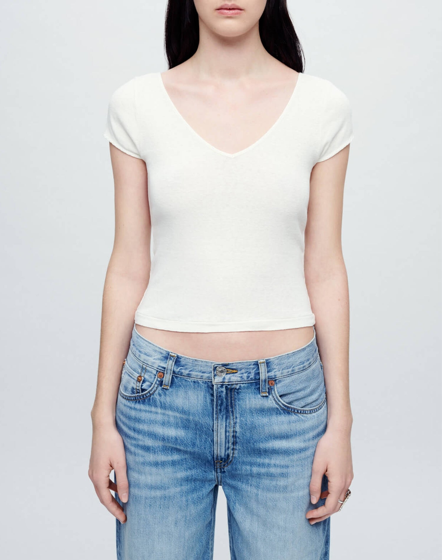 T-shirt Hanes col en V - Vintage White
