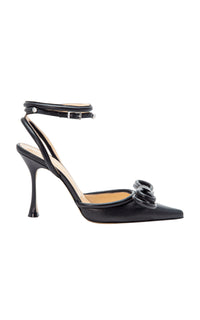 Double Bow 100 strappy pumps in leather - Black